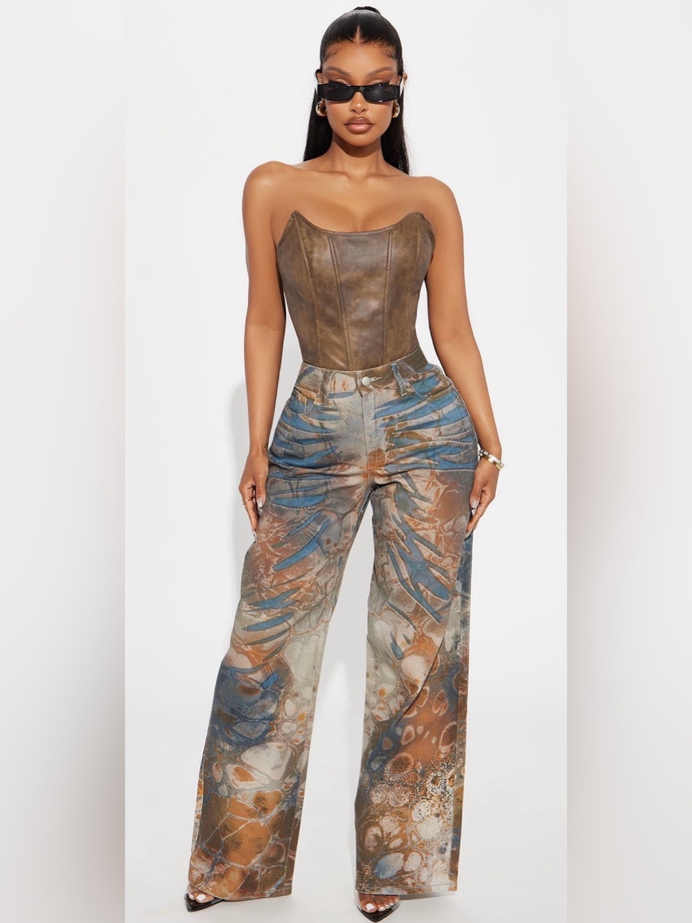 Abstract Printed Wide-Leg Jeans NWOT